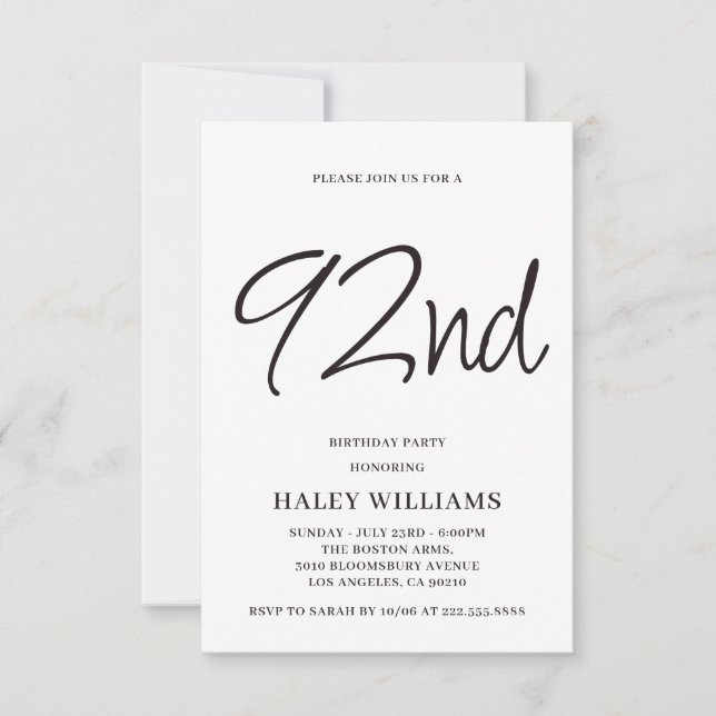 Minimalistisch Modern Simple Calligraphy 92. Gebur Einladung (Vorderseite)