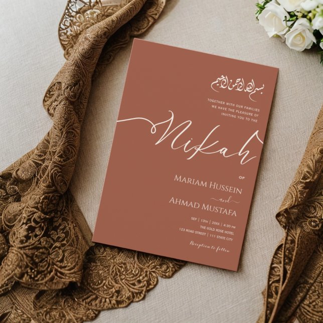 Minimalistisch Modern Terracotta Burnt Orange Nika Einladung (Minimalist Modern Terracotta Burnt Orange Nikah Invitation)
