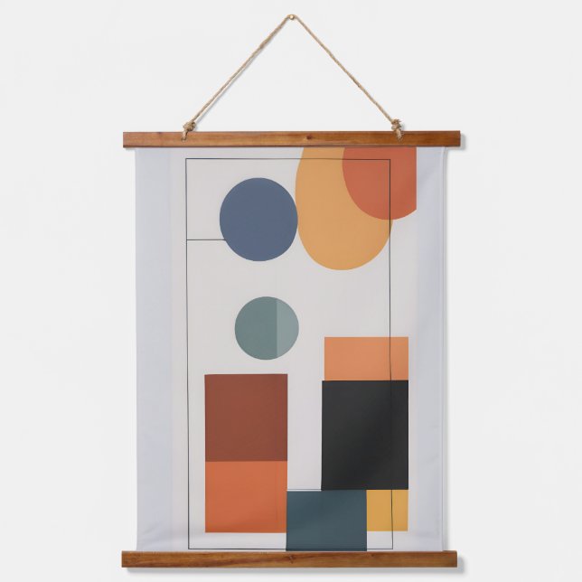 Minimalistisch Moderne Abstrakte Geometrie Wandteppich Mit Holzrahmen (Vorderseite)