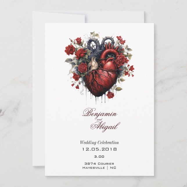 Minimalistisch Moderne Anatomie Gothic Heart Flora Einladung (Vorderseite)