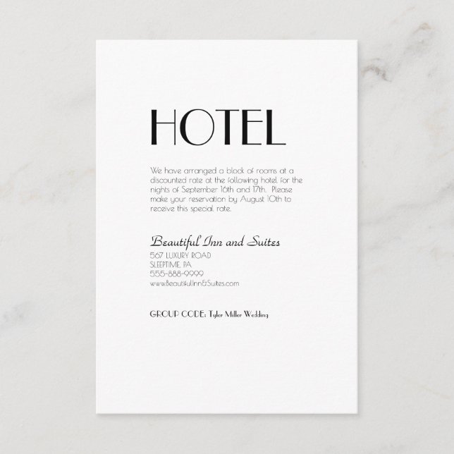 Minimalistisch Moderne Art Déco Hochzeitsunterkunf Begleitkarte (Vorderseite)