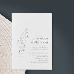 Minimalistisch Moderne Blumenkizze Hochzeit Einladung<br><div class="desc">Minimalistische moderne Blumenskizze Zeichnend schicke Hochzeitseinladung in Schwarz und Weiß</div>