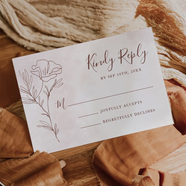 Minimalistisch Moderne Blumenkizze Hochzeit RSVP Karte (Von Creator hochgeladen)