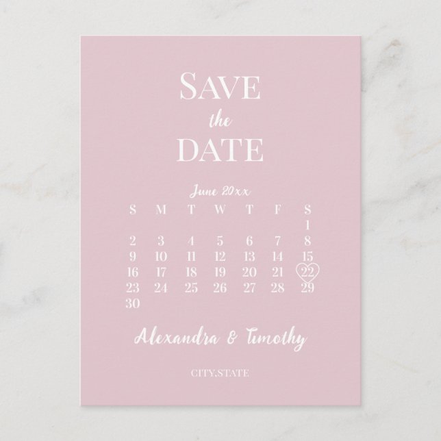 Minimalistisch Moderne Champagner Rosa Hochzeit Ankündigungspostkarte (Vorderseite)