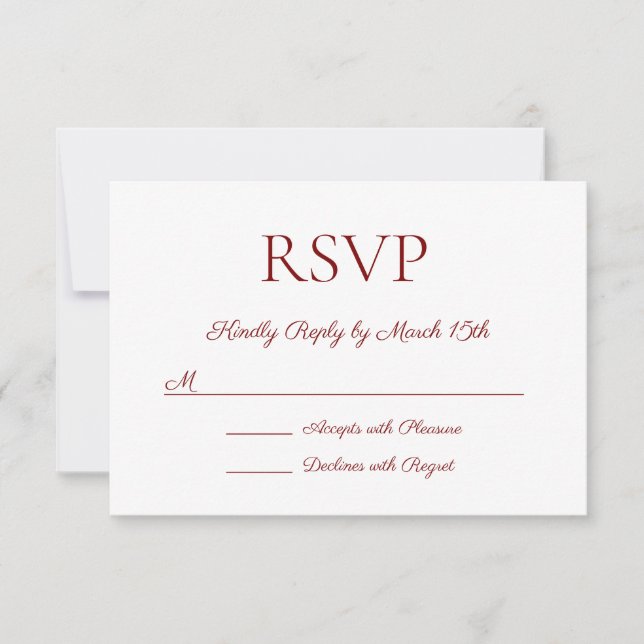 Minimalistisch Moderne Elegante Deep Red Wedding RSVP Karte (Vorderseite)