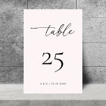 Minimalistisch Moderne Hochzeit mit hellrosa Schri Tischnummer<br><div class="desc">Feiern Sie Ihre Hochzeit mit dieser eleganten,  minimalistischen Tischkarte,  die mit einem hellrosa Hintergrund und einem nach Ihren Wünschen gestalteten Text besticht. Fügen Sie einfach Ihre eigenen Daten hinzu,  indem Sie auf die Option "Personalisieren" klicken.</div>
