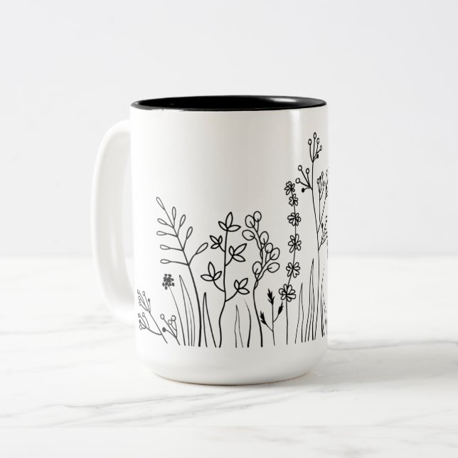 Minimalistisch Moderne Kunst, Dichtung und Musik Zweifarbige Tasse (Vorderseite Links)