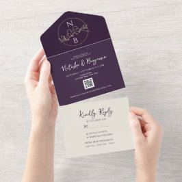 Minimalistisch Moderne Lila Hochzeit All In One Einladung