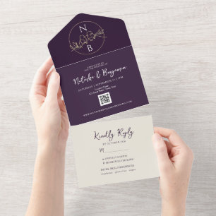 Minimalistisch Moderne Lila Hochzeit All In One Einladung