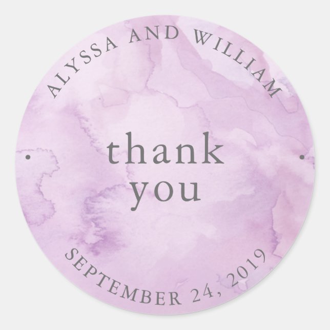 Minimalistisch Moderne Lila Wasserfarbenhochzeit Runder Aufkleber (Vorderseite)