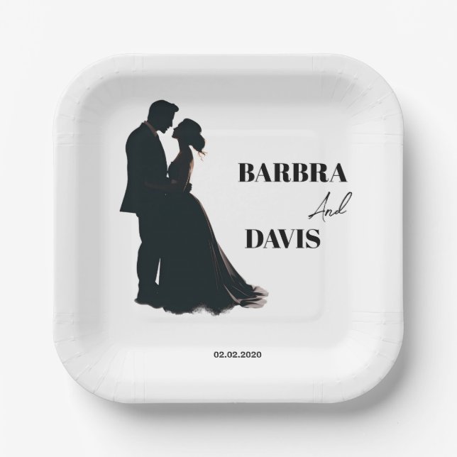 Minimalistisch Moderne Schwarz-Weiß-Silhouette Pappteller (Vorderseite)