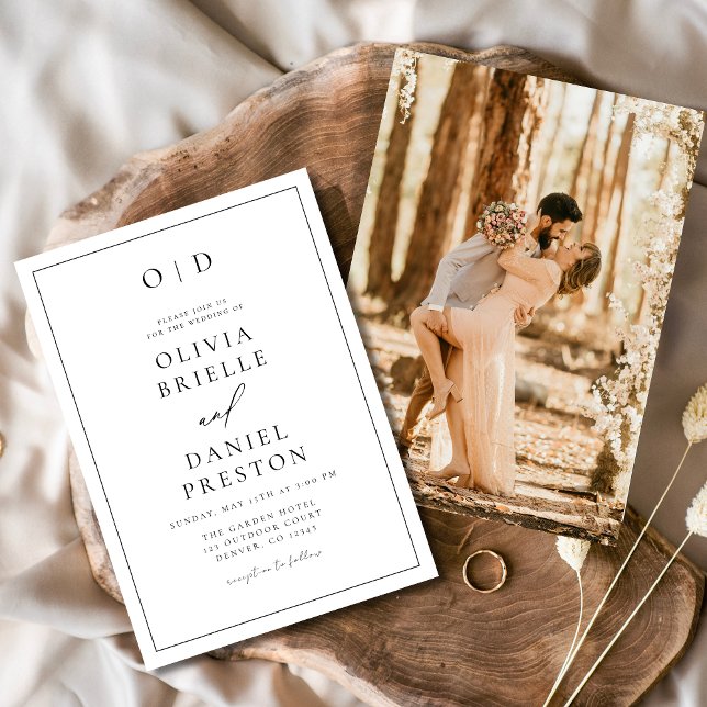 Minimalistisch Moderne Schwarz-weiße Foto Hochzeit Einladung (Von Creator hochgeladen)