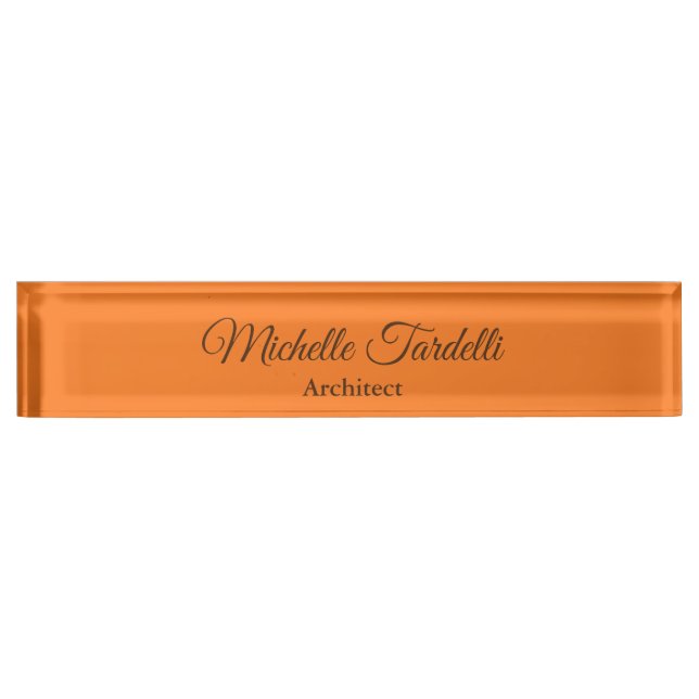 Minimalistisch-moderne Script-Kalligrafie Orange Namensplakette (Vorderseite)