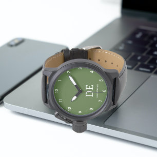 Minimalistisch-moderne waldgrüne Monogramm Armbanduhr