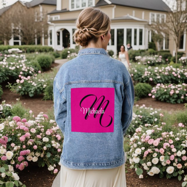 Minimalistisch moderner Monogramm Anfangsname heiß Jeansjacke (Hochzeit Rückseite)