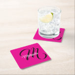 Minimalistisch moderner Monogramm Anfangsname heiß Rechteckiger Pappuntersetzer<br><div class="desc">Minimalistische moderne Monogramm Anfangsname Schwarz-weiß. Personalisierbarer individuelle Name mit einem kursiven Initial hinter einer heißen rosa Farbe.</div>