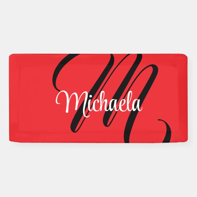 Minimalistisch moderner Monogramm Anfangsname rot Banner (Horizontal)