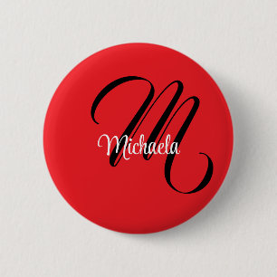 Minimalistisch moderner Monogramm Anfangsname rot Button