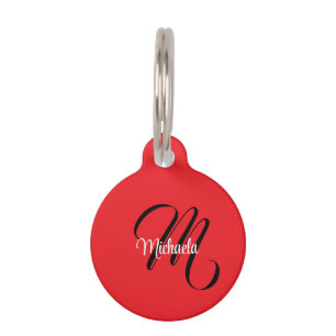 Minimalistisch moderner Monogramm Anfangsname rot Haustiermarke