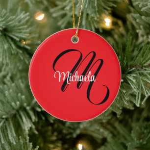 Minimalistisch moderner Monogramm Anfangsname rot Keramik Ornament