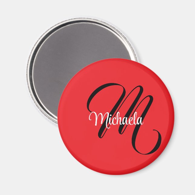 Minimalistisch moderner Monogramm Anfangsname rot Magnet (Vorderseite/Rückseite)