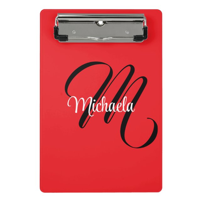Minimalistisch moderner Monogramm Anfangsname rot Mini Klemmbrett (Vorderseite)