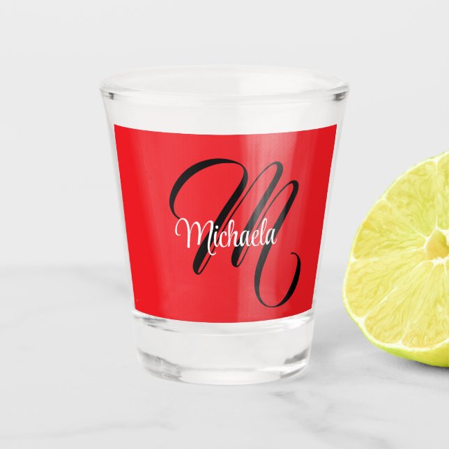 Minimalistisch moderner Monogramm Anfangsname rot Schnapsglas (Vorderseite)