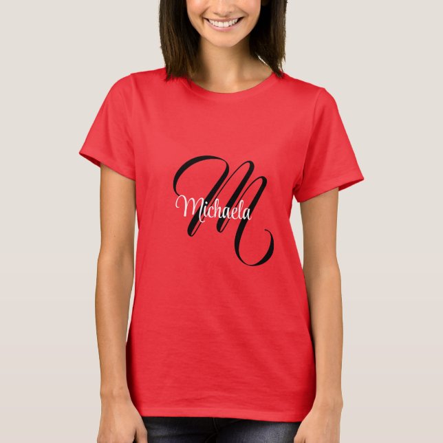 Minimalistisch moderner Monogramm Anfangsname rot T-Shirt (Vorderseite)