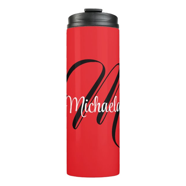 Minimalistisch moderner Monogramm Anfangsname rot Thermosbecher (Vorderseite)