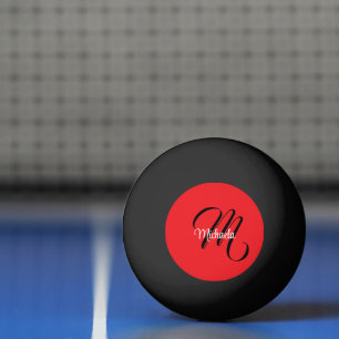 Minimalistisch moderner Monogramm Anfangsname rot Tischtennisball