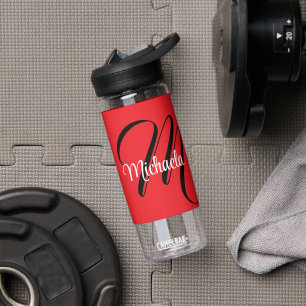 Minimalistisch moderner Monogramm Anfangsname rot Trinkflasche