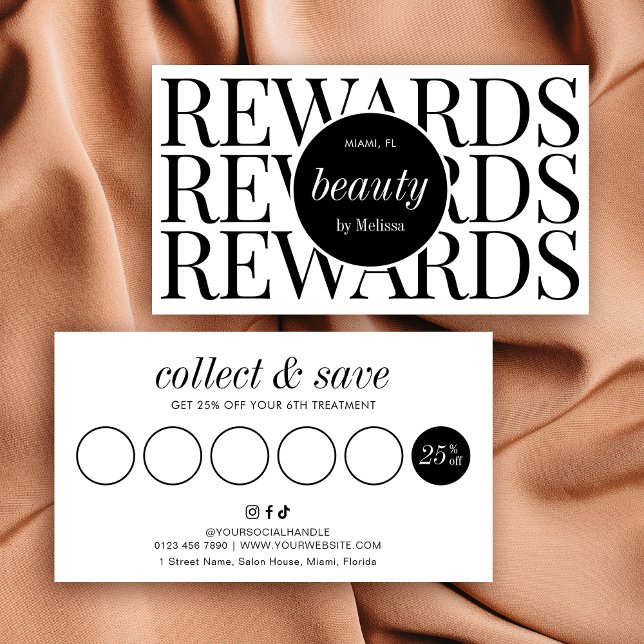 Minimalistisch Moderner Schwarz-weißer Lashes Treuekarte (minimalist business rewards cards in modern black and white design with fully editable text & colors)