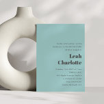 Minimalistisch Modernes Aqua Blue Einfache Bat Mit Einladung<br><div class="desc">Modernes Minimalistisches Aqua Blue und Gray Retro Simple Wedding Bat Mitzvah Einladung</div>