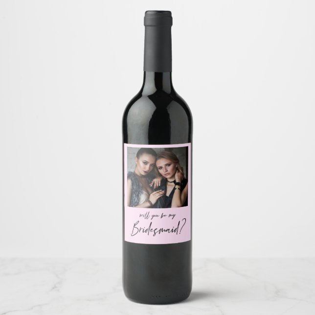 Minimalistisch Modernes Foto Bridesmaid Vorschlag  Weinetikett (Vorderseite)