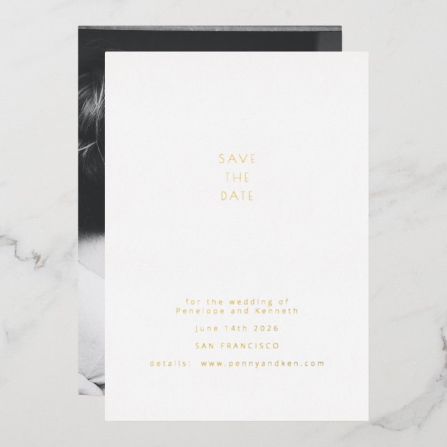 Minimalistisch Modernes Foto Elegantes Save the Da Folieneinladung (Vorderseite/Rückseite)