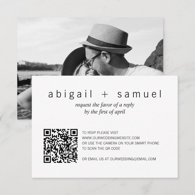 Minimalistisch-Modernes Foto QR Code Hochzeit RSVP Karte (Vorne/Hinten)