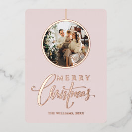Minimalistisch Modernes Foto Rosa Weihnachten Folien Feiertagskarte