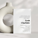Minimalistisch Modernes Schwarz-weißes einfaches B Einladung<br><div class="desc">Modernes Minimalistisches Schwarz-weißes Retro Simple Wedding Bat Mitzvah Einladung</div>