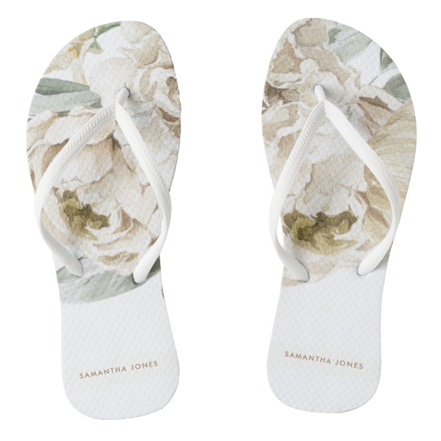 Minimalistisch Modernes Weißes Peonie-Gebirge Flip Flops (Fußbett)