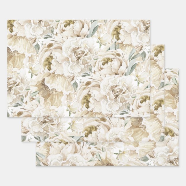 Minimalistisch Modernes Weißes Peonie-Gebirge Geschenkpapier Set (Set)