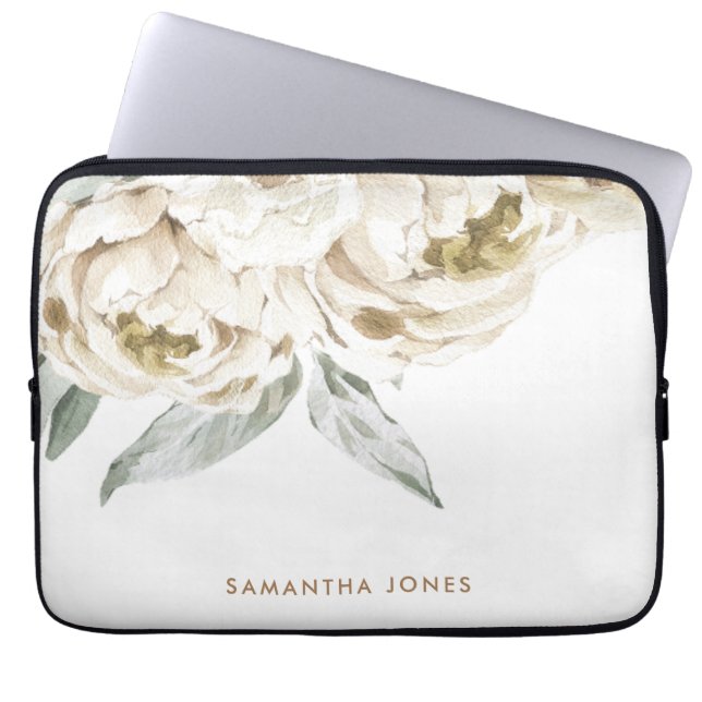 Minimalistisch Modernes Weißes Peonie-Gebirge Laptopschutzhülle (Vorderseite)