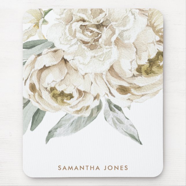 Minimalistisch Modernes Weißes Peonie-Gebirge Mousepad (Vorne)