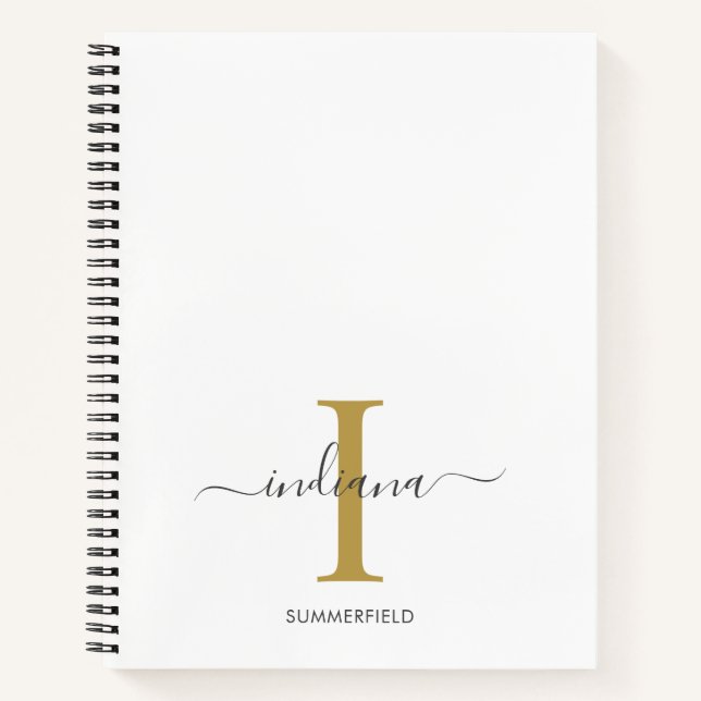 Minimalistisch Monogram Gold Grau Script Name Notizbuch (Vorderseite)