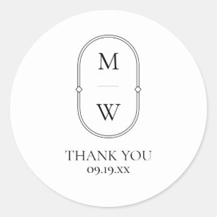 Minimalistisch Monogram Schwarz-weiß Wedding Danke Runder Aufkleber