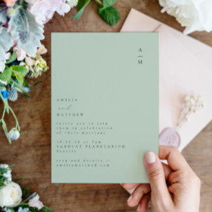 Minimalistisch Monogram Trendy Chic Pistachio Wedd Einladung