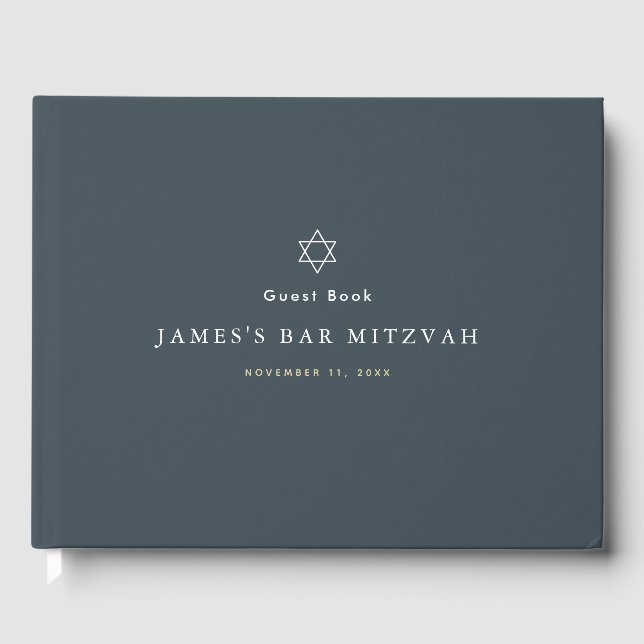 Minimalistisch Navy Blue Bar Mitzvah Gästebuch (Vorderseite)