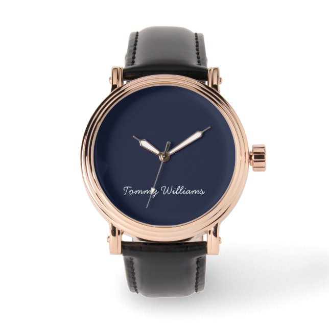 Minimalistisch Navy Blue Beruflich Simple Armbanduhr (Vorderseite)