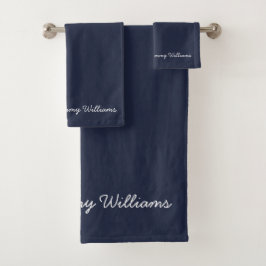 Minimalistisch Navy Blue Beruflich Simple Badhandtuch Set