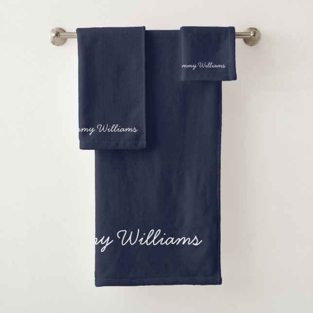 Minimalistisch Navy Blue Beruflich Simple Badhandtuch Set (Insitu)