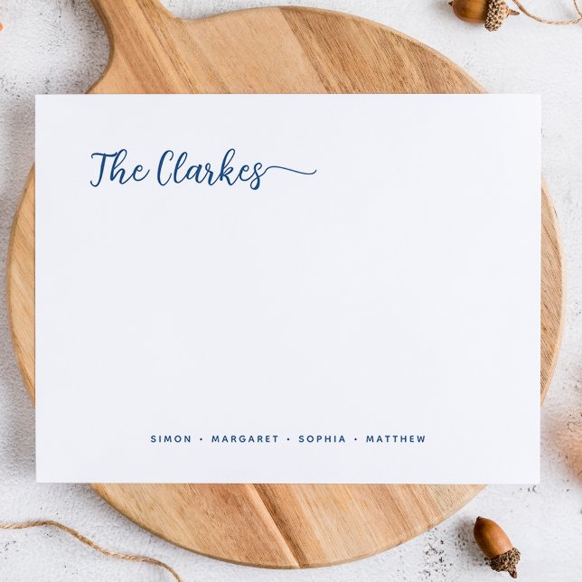 Minimalistisch Navy Blue Family Stationery Mitteilungskarte (Von Creator hochgeladen)
